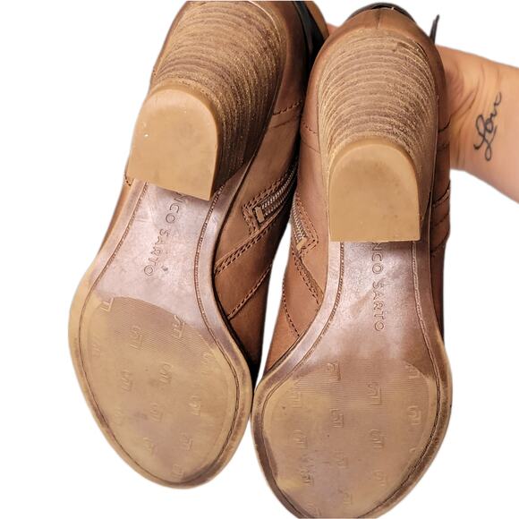 Franko Sarto "Dotty" Brown Leather Chunky Stacked Heel Ankle Bootie sz 6 - Picture 6 of 8